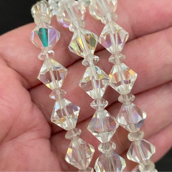 Vintage Clear Aurora Borealis AB Crystal  Diamond-shaped Beaded Necklace - Picture 9 of 11